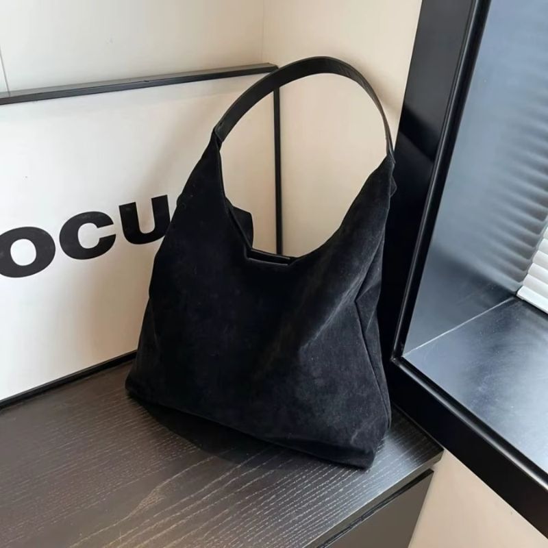 Bolsa Feminina de Ombro Tipo Saco em Suede Sintético Estilo Camurça Ayla