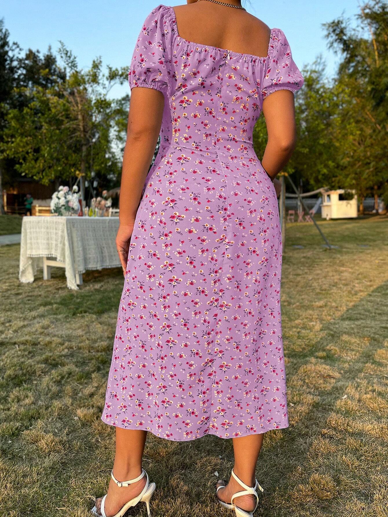 Vestido Floral com Fenda