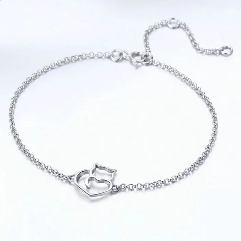 Pulseira Prata Esterlina 925 com Pingente de Gatinho