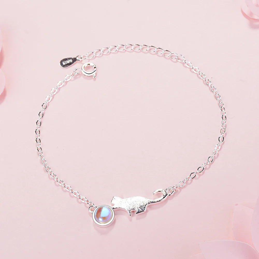 Pulseira Prata Esterlina 925 formato Gatinho mais Gota