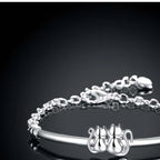 Pulseira Prata Esterlina 925 2 Gatinhos mais Pingente Coração