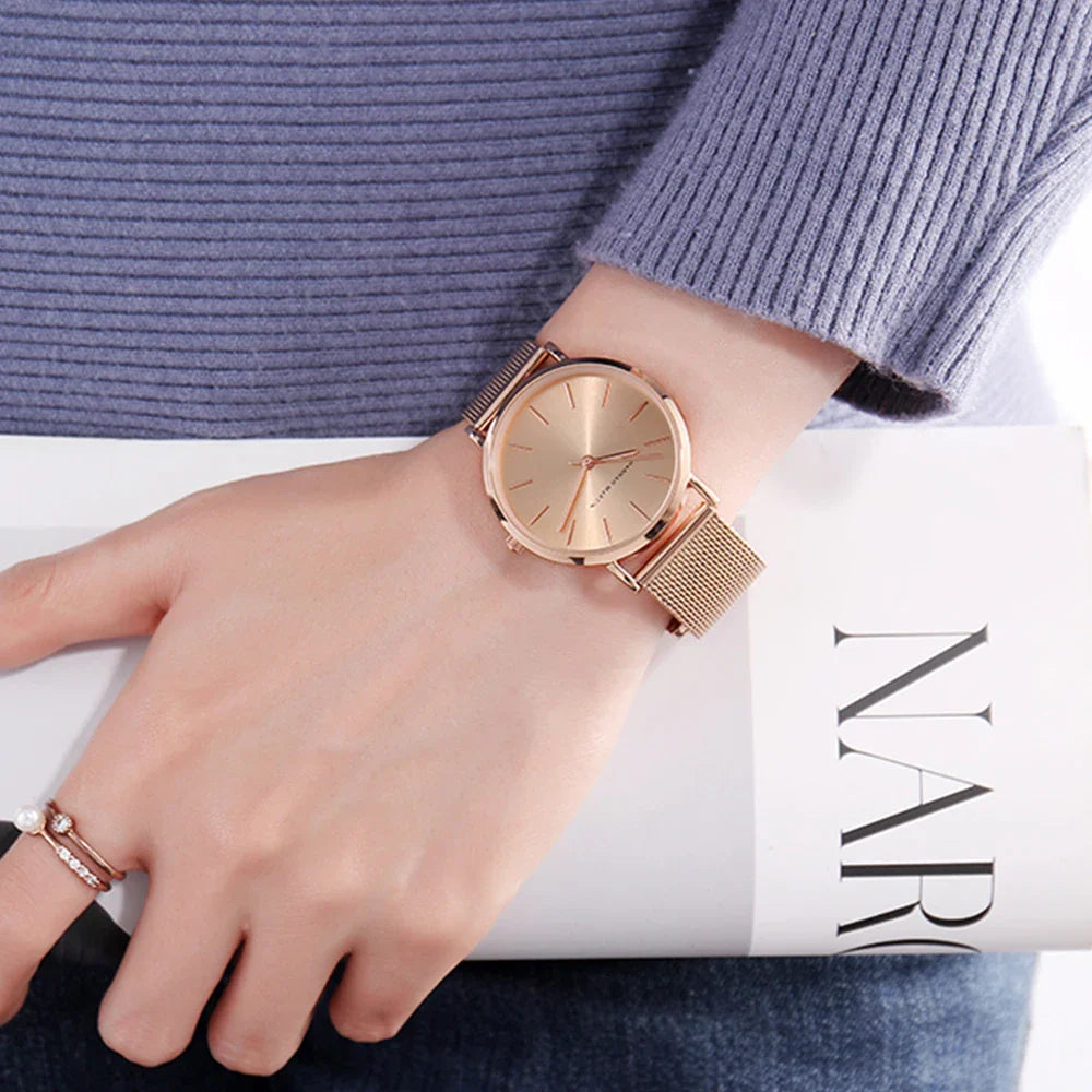 Relógio Feminino Elegante Pulseira Aço Inoxidável Amélie