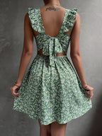 Vestido com Estampa Aleatória e Manga Curta para Férias