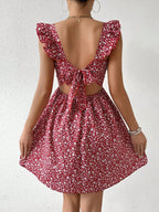 Vestido com Estampa Aleatória e Manga Curta para Férias