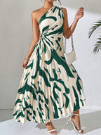 Vestido Longo Plissado Assimétrico