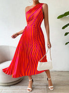Vestido Longo Plissado Assimétrico