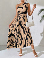 Vestido Longo Plissado Assimétrico