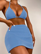 Conjunto de 3 Peças Sensual com Top e Saia Corte Alto